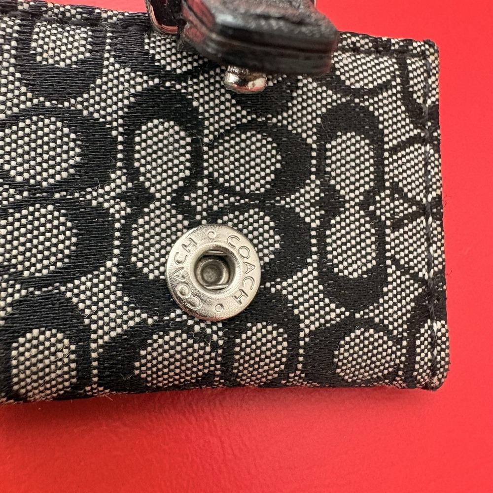 Vintage Y2K Coach Photo Key Chain Ring Jaquard Black Grey Leather Mini Rare - Picture 5 of 11